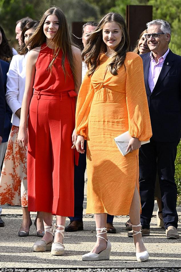 Princesses Leonor, 17, and Sofia, 16, looked elegant in linen during rare outing together in Girona